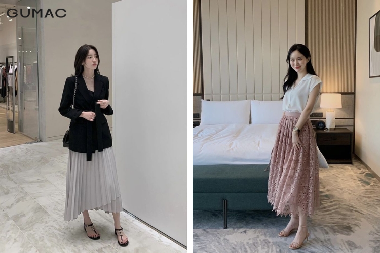 Váy rời xếp ly có thể phối cùng với giày gì